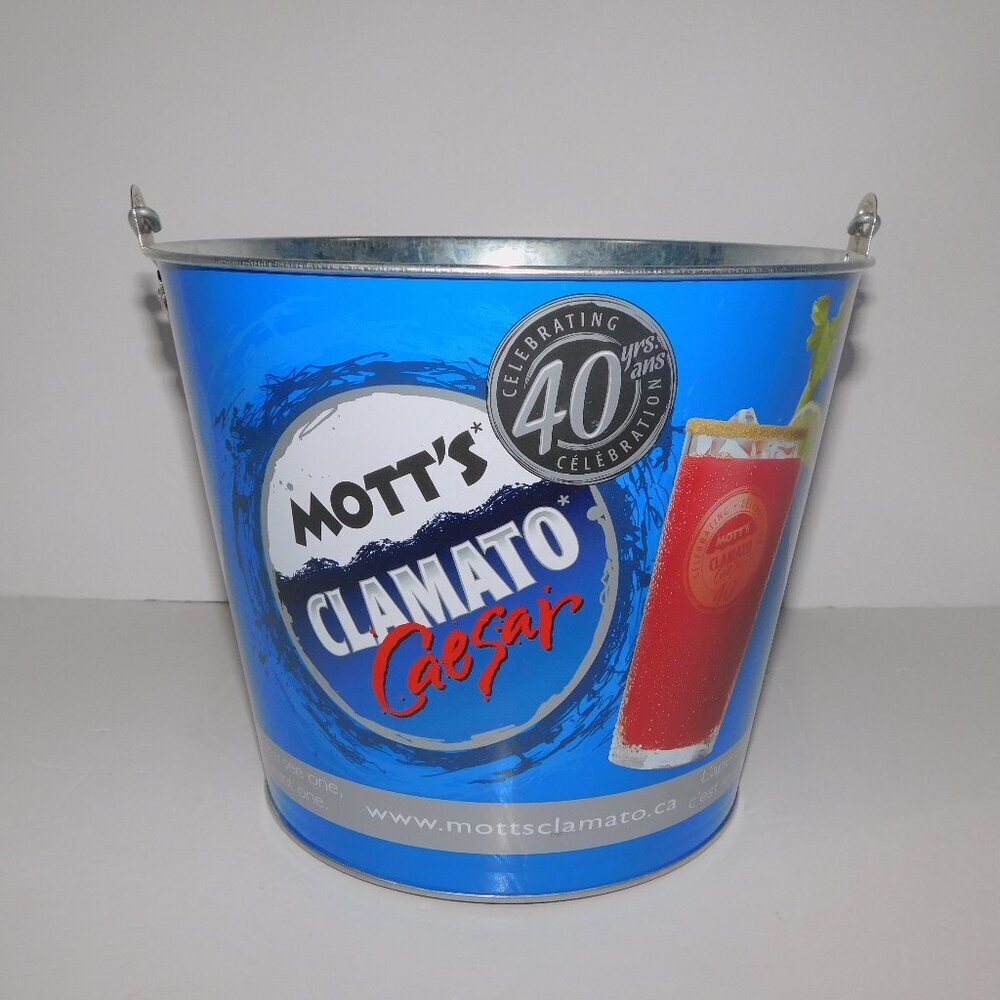 Mott's Clamato Ice Bucket Metal Pail Juice Celebrating 40 Years 7.25"